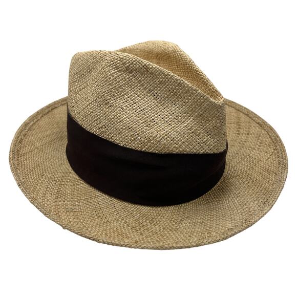 Barbisio Italian Italy Straw Panama Men’s Hat Size 7 Black Ribbon Wide Brimmed - Picture 1 of 10